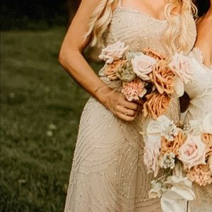 Adrianna papell silver/nude dress